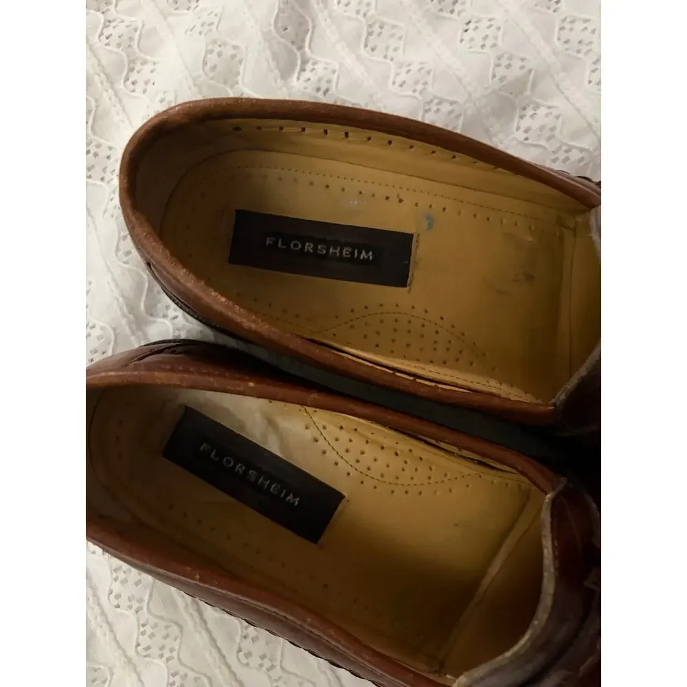 Florsheim Men's 10D Brown Croc Embossed Leather Tassel Loafers Dress Shoes